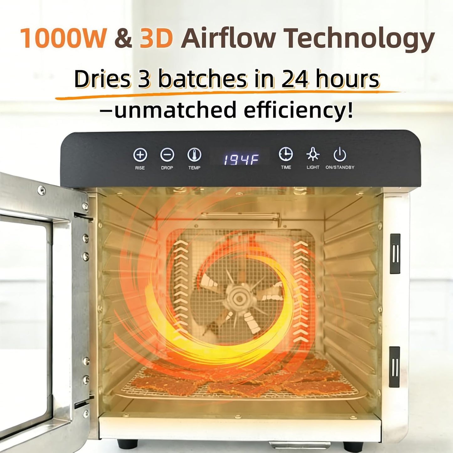 Máquina deshidratadora acero inox 1000W 8 bandejas 86-194°F