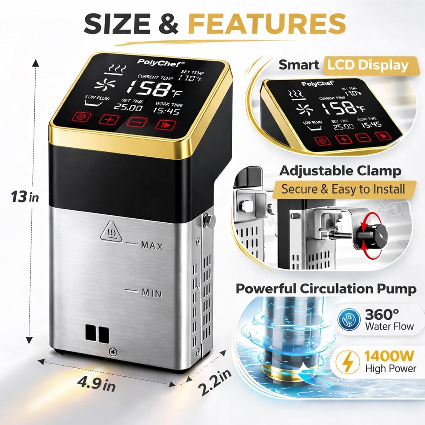 Cocina Sous Vide 1400W con circulador inmersión IPX7