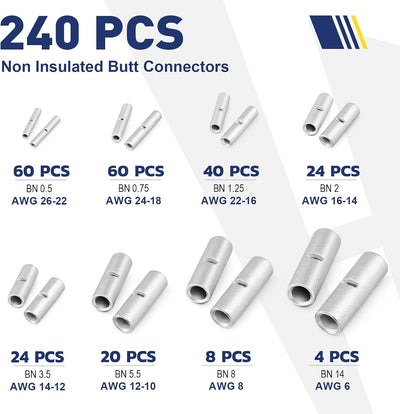 Kit conectores extremo no aislados 240 pzas AWG26-6