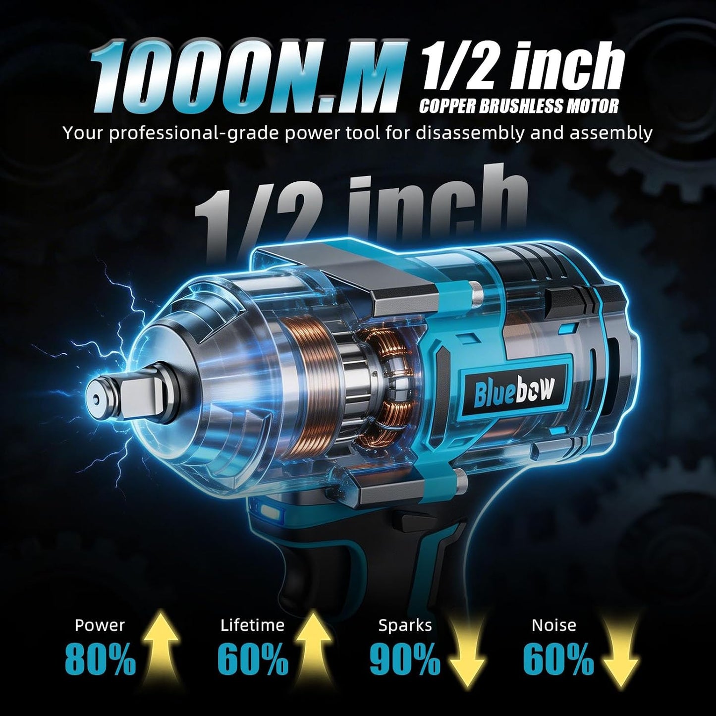 Llave impacto inalámbrica 737.5 ft-lbs 1/2 pulg 3 velocidades