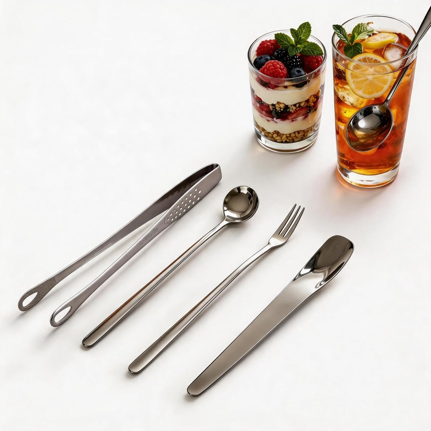 Set 4 Pzas Utensilios Acero Inox 304 8pulg para Té Helado