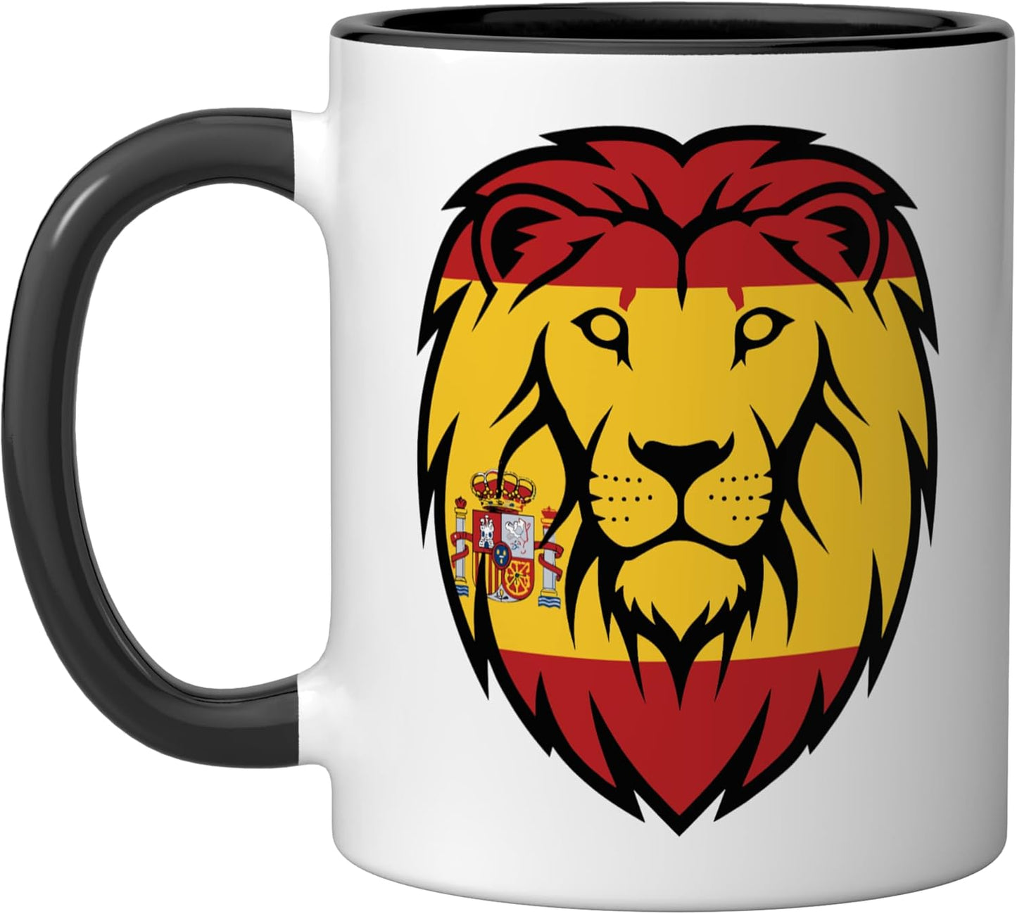 Taza de cerámica Heritage con diseño de cabeza de león en negro y blanco