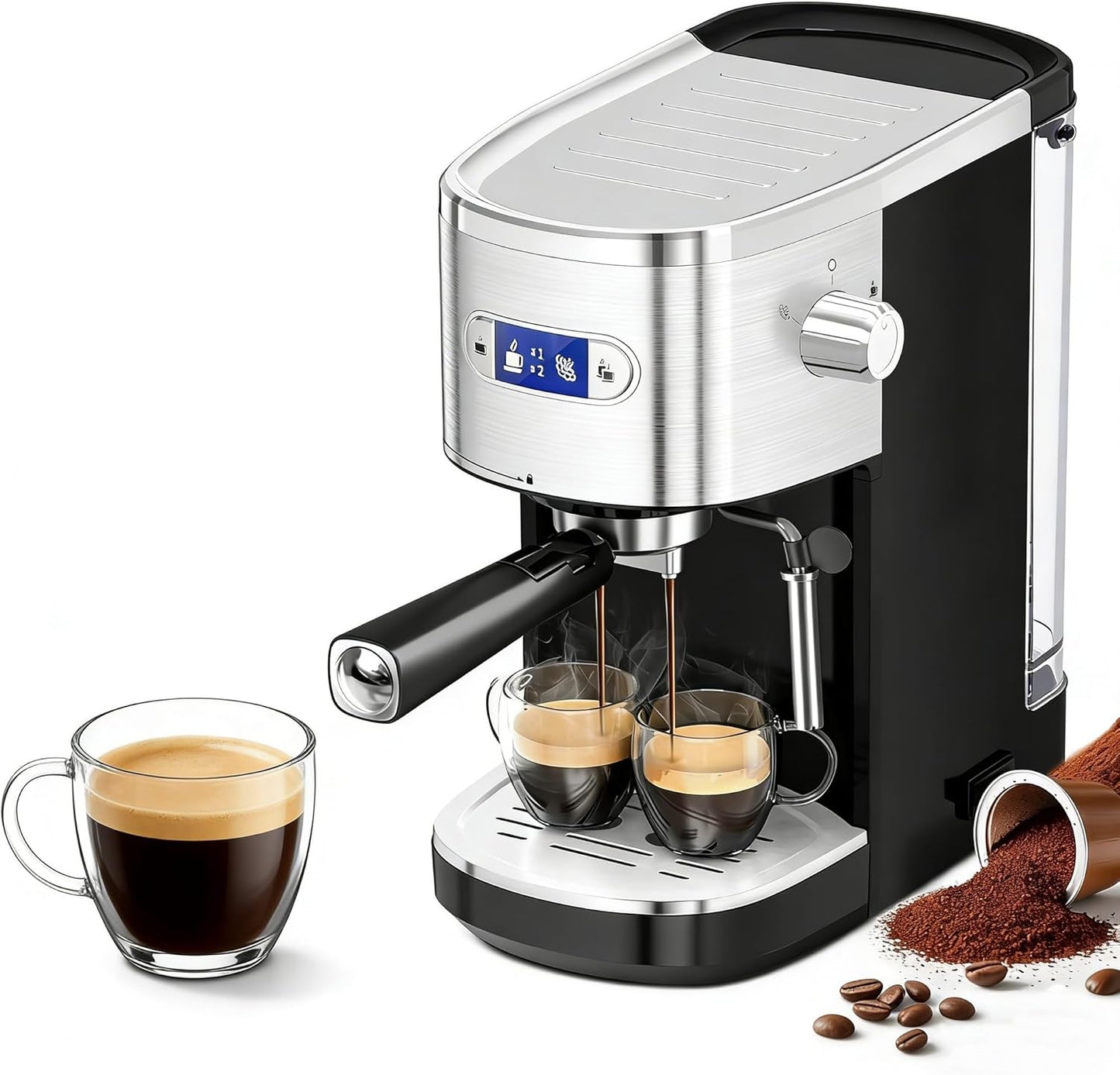 Máquina café expreso 20 bares acero inox con pantalla LCD