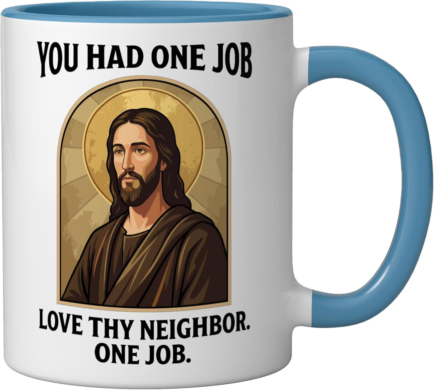 Taza cerámica Jesus Love Thy Neighbor azul/blanco