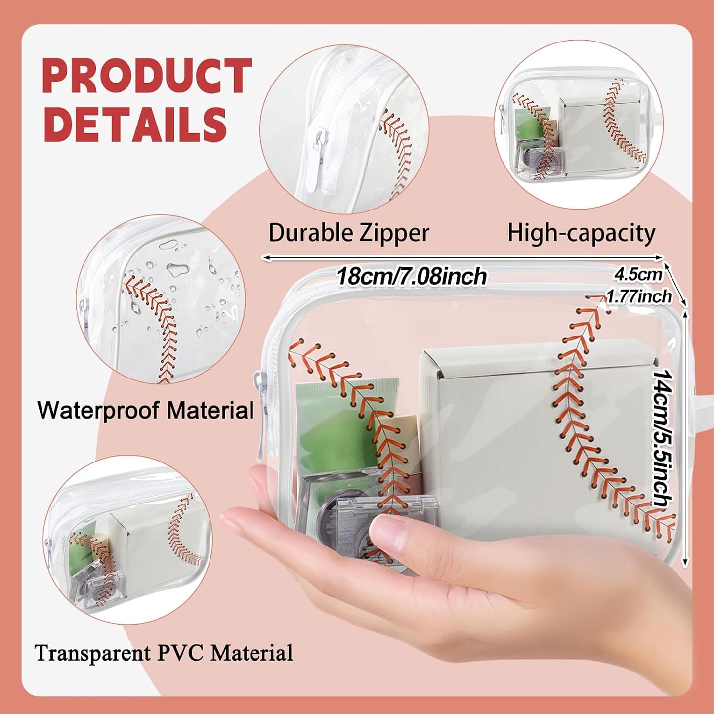 Bolsa cosméticos sóftbol 16 pzas transparente impermeable