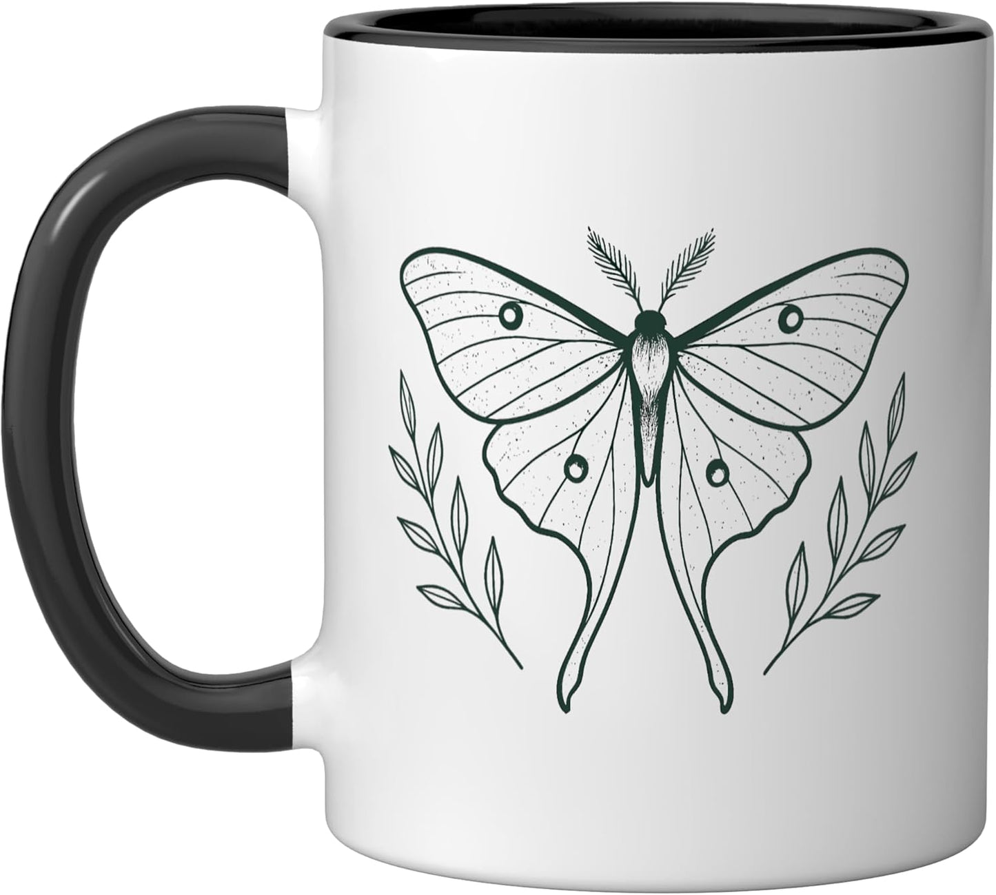 Taza cerámica arte naturaleza mariposa luna y ramas negro/blanco
