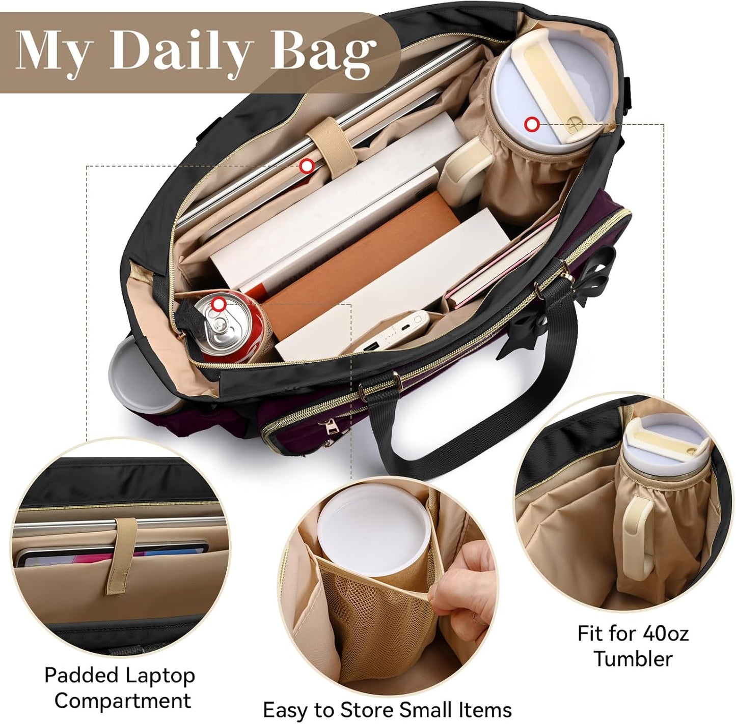Bolsa trabajo mujer múltiples bolsillos soporte laptop