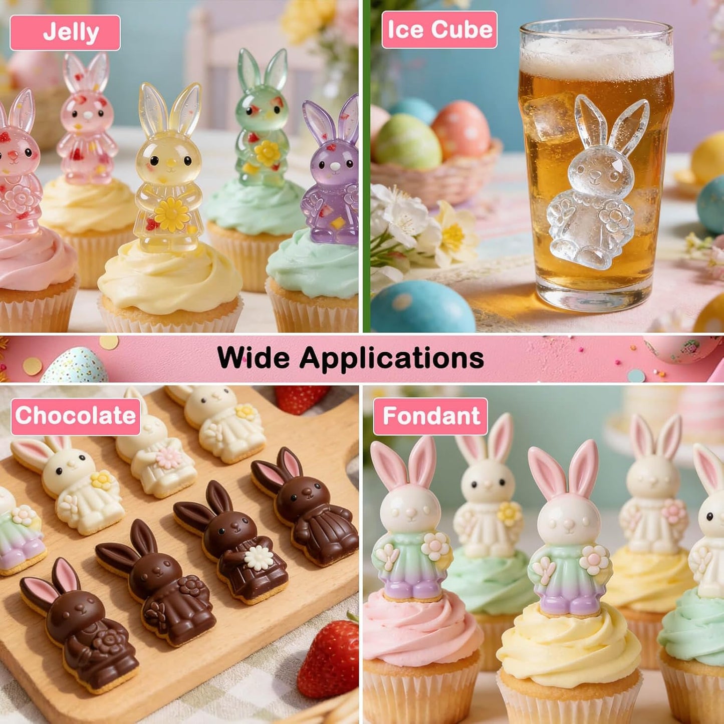 2 Moldes Silicona Conejito Pascua para Chocolate Velas Resina