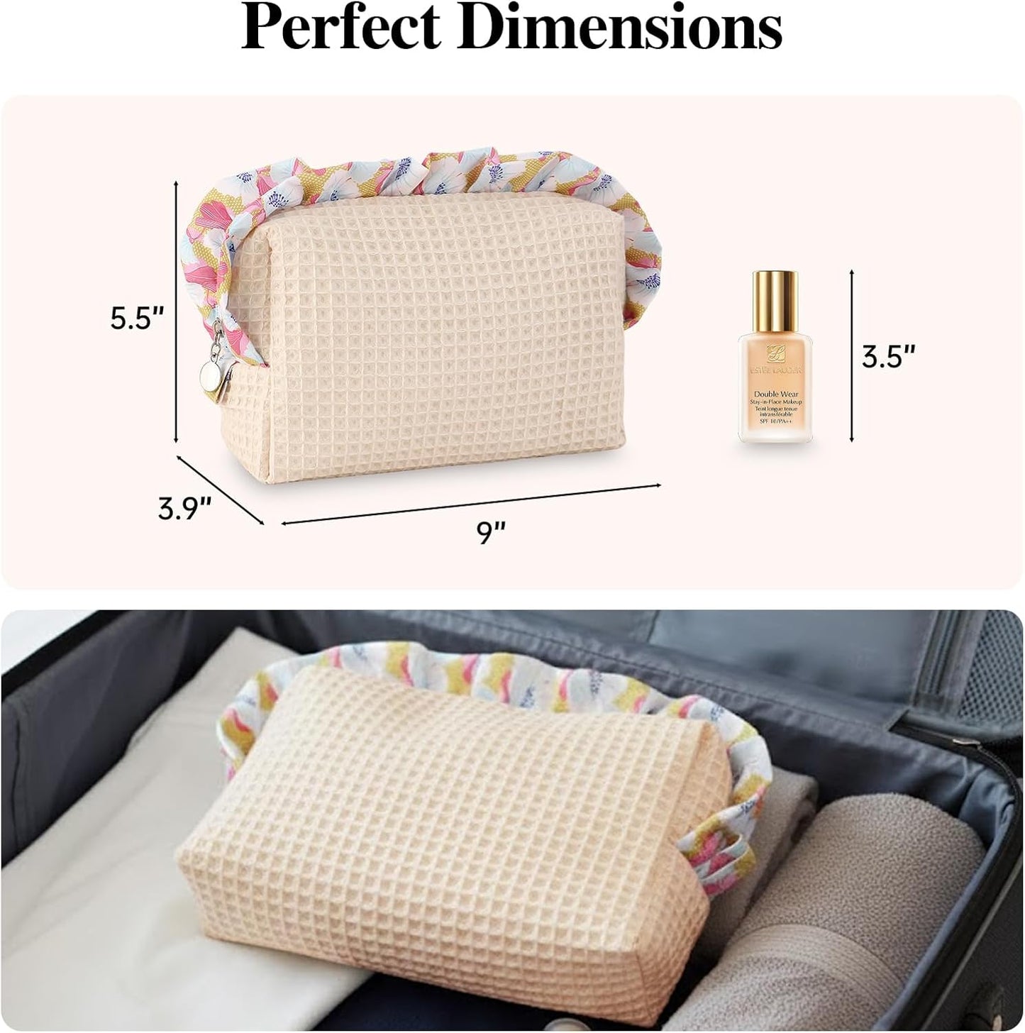 Bolsa cosméticos viaje algodón suave beige lindo