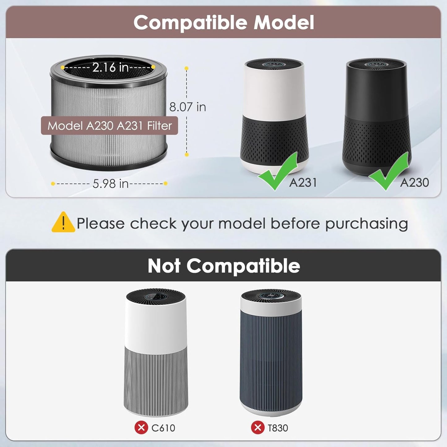 Filtro repuesto compatible purificador aire WINIX A230 A231
