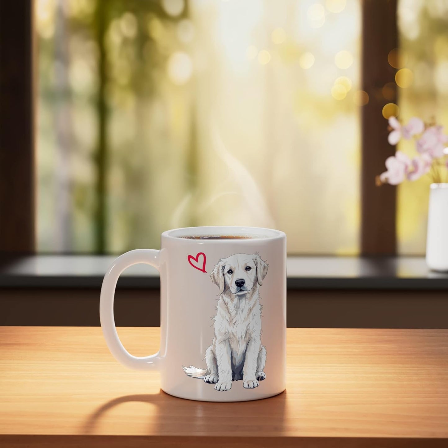 Taza cerámica para perro golden retriever en blanco