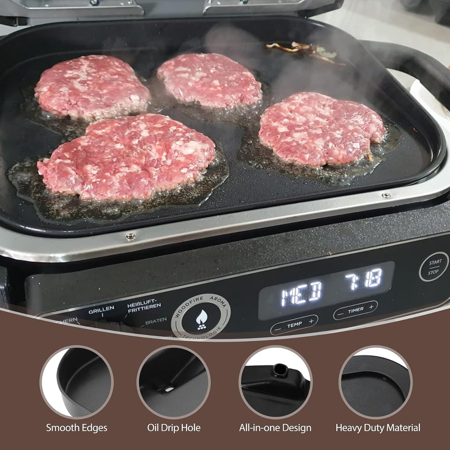 Placa parrilla Ninja Woodfire OG800 OG900 antiadherente