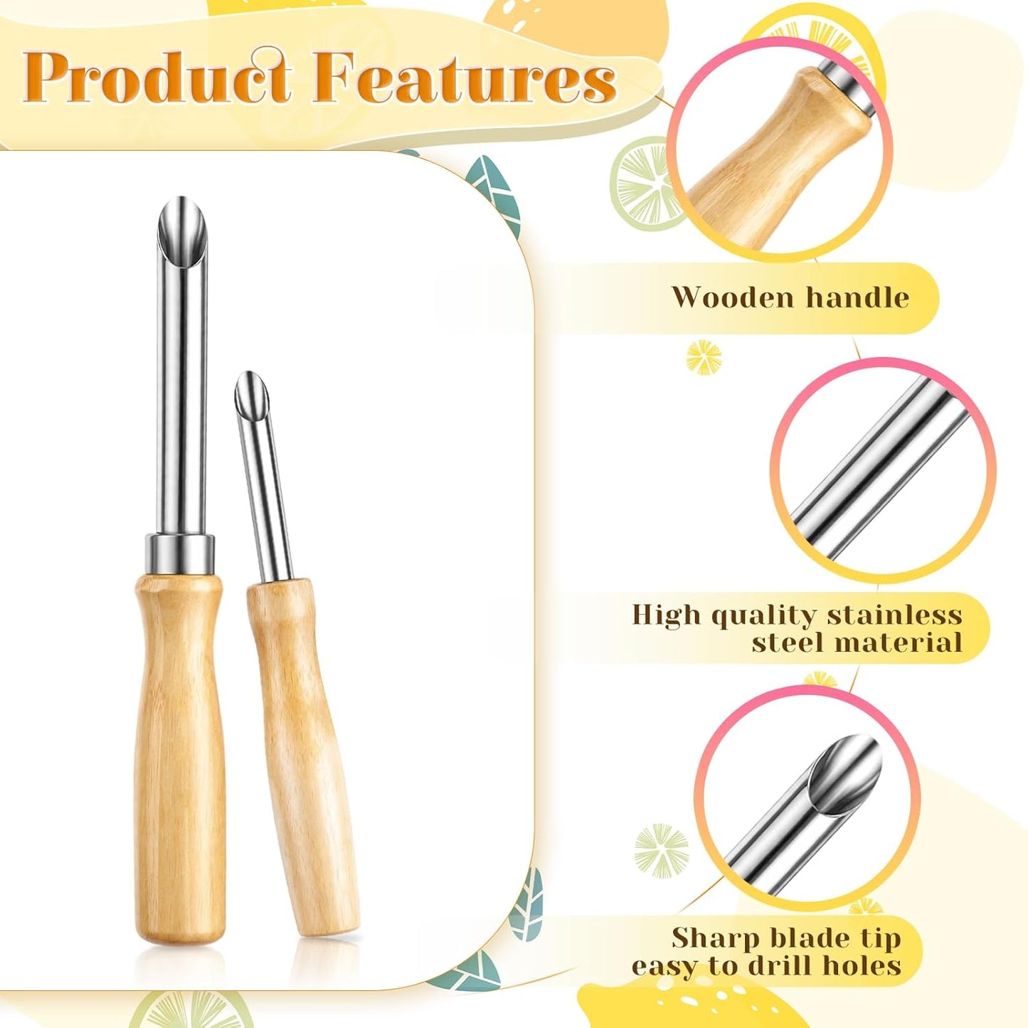 2 Perforadores Paja Acero Inox para Tapas Plástico