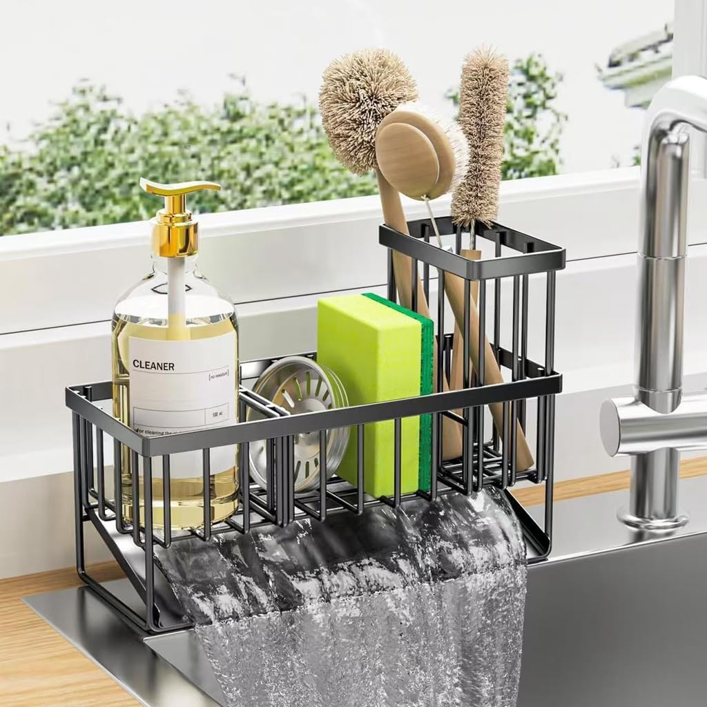 Organizador fregadero alambre negro bandeja goteo 9.1x3.7x6.2pulg