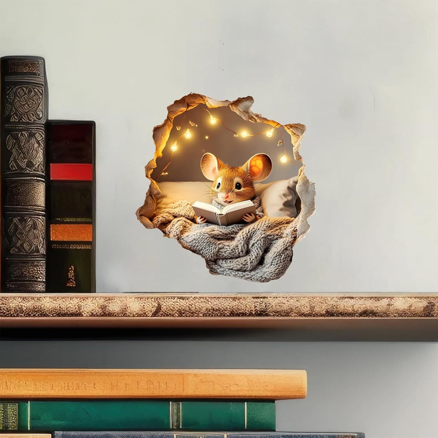 Adhesivo 3D Ratoncito para Habitación Cama Librería