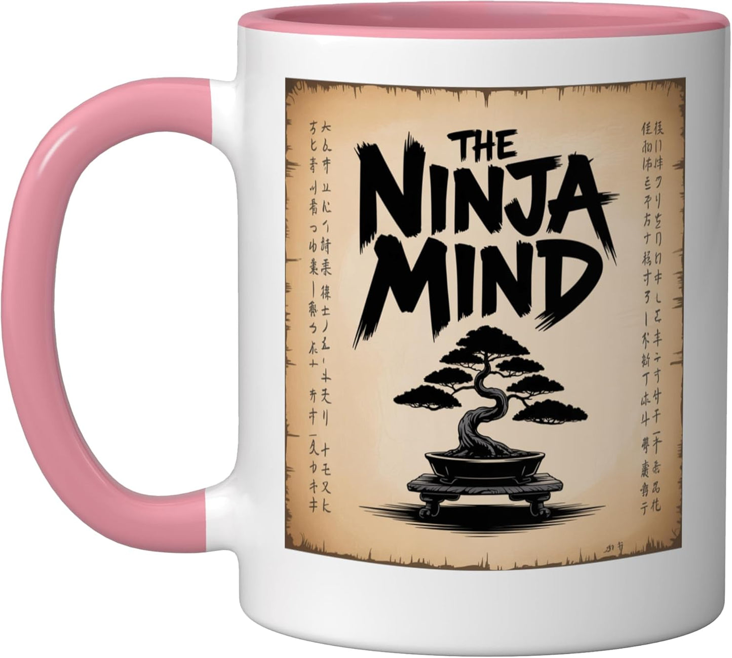 Taza Cerámica Ninja Mind Zen Bonsai Warrior Rosa/Blanco