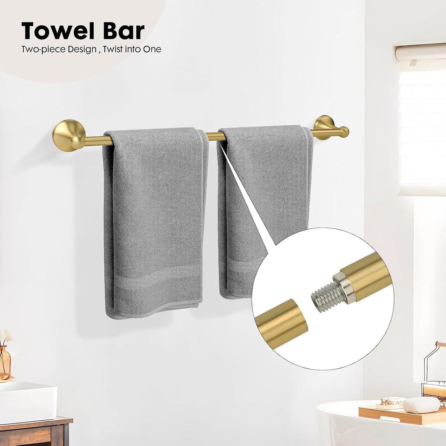 Juego 4 accesorios baño oro cepillado 24pulg