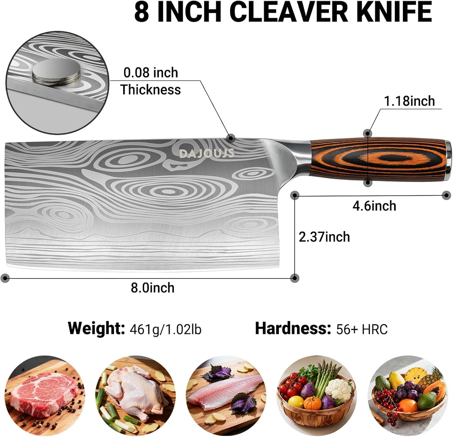Cuchillo carnicero acero inox 8pulg mango madera