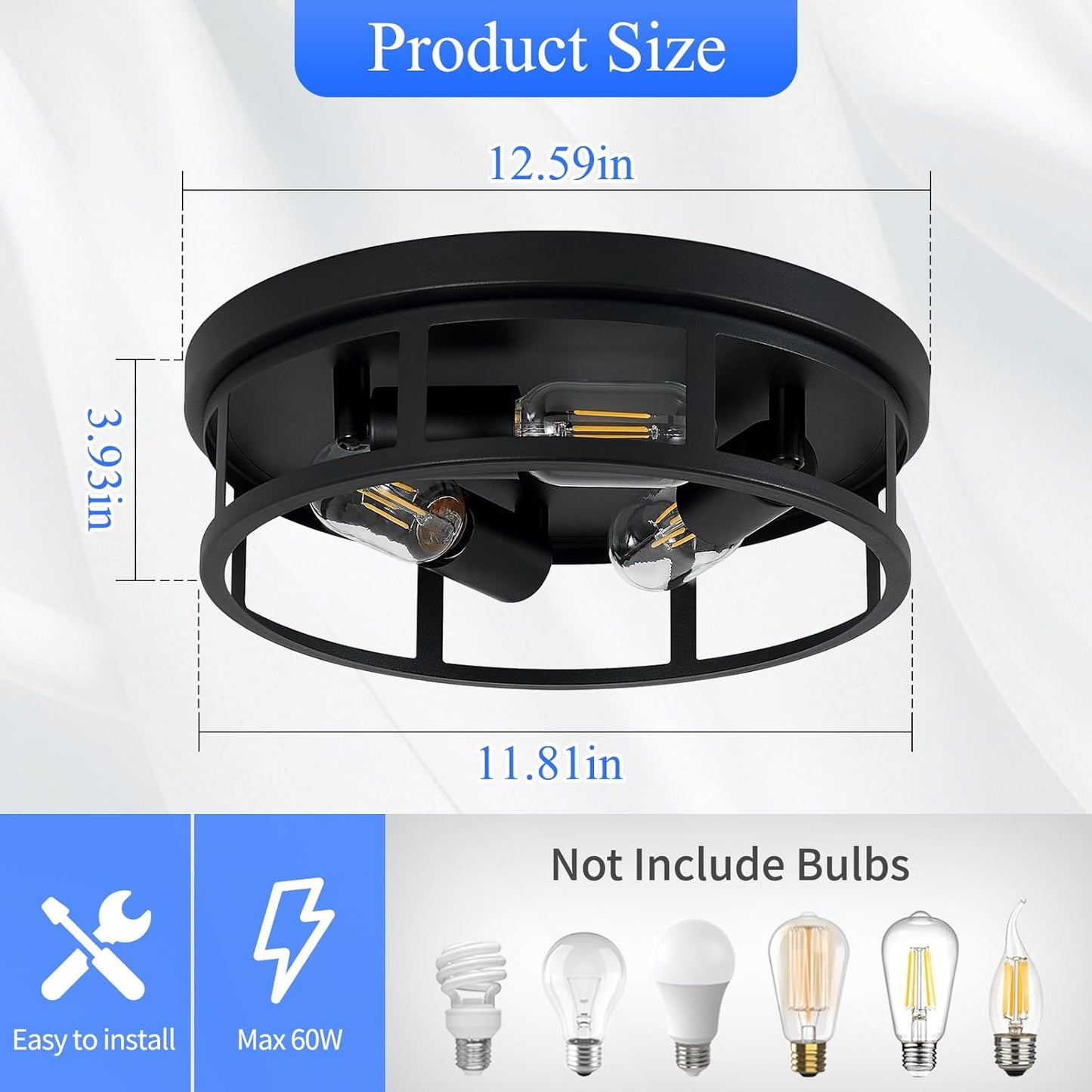 Lámpara techo empotrada negro 13pulg para cocina