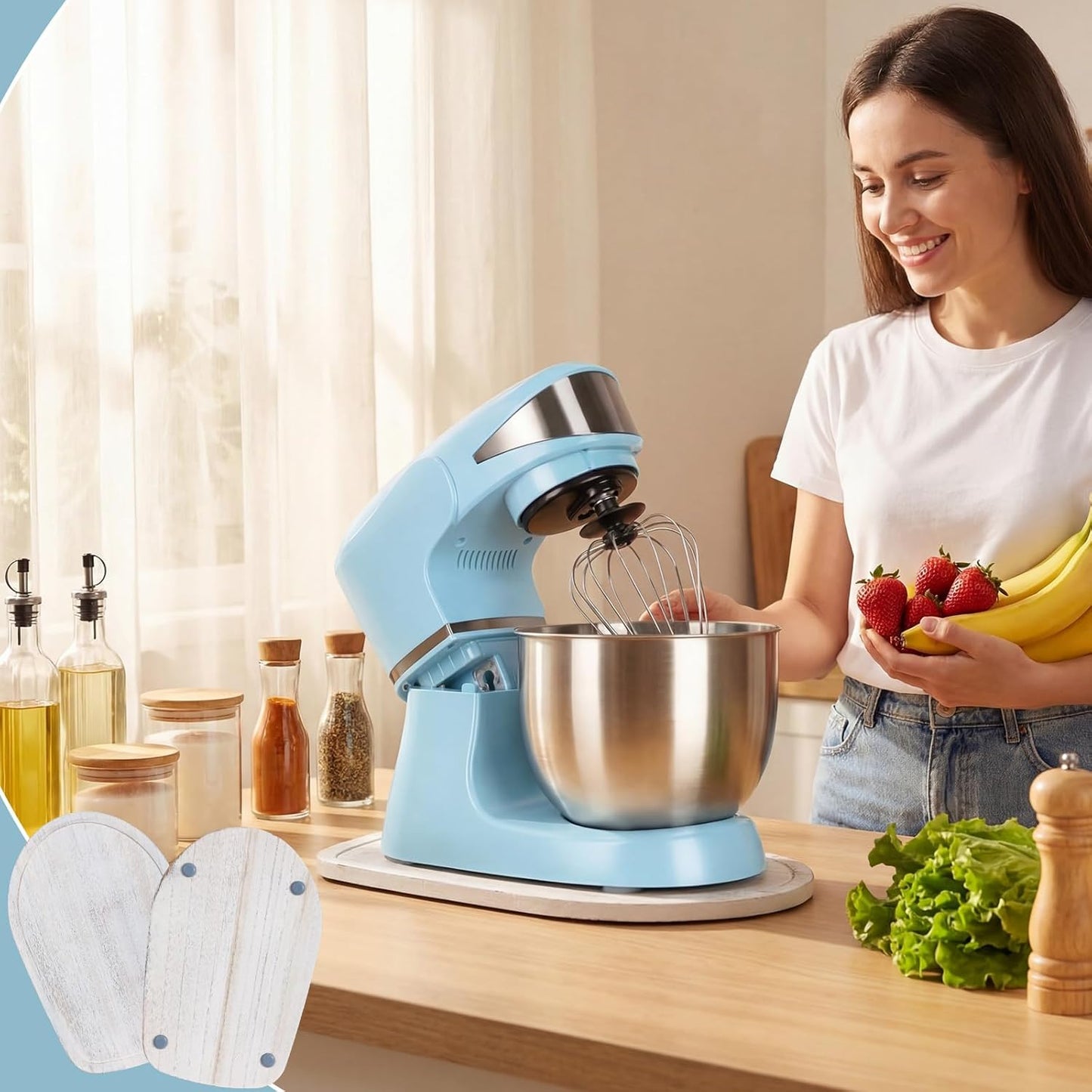 Tapete deslizante compatible Kitchenaid 4.5-5 galones madera blanca rústica