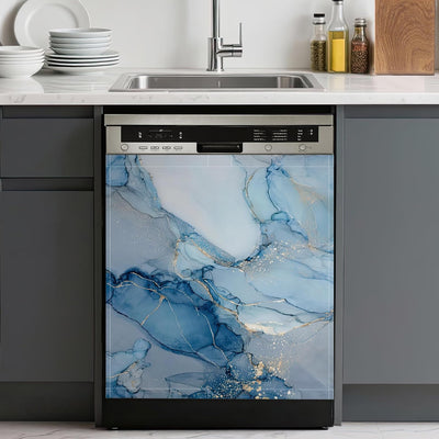 Funda magnética para lavavajillas decoración cocina mármol líquido azul dorado