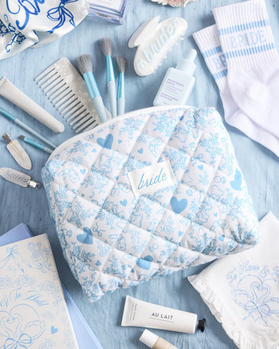 Bolsa cosméticos acolchada algo azul regalo despedida soltera