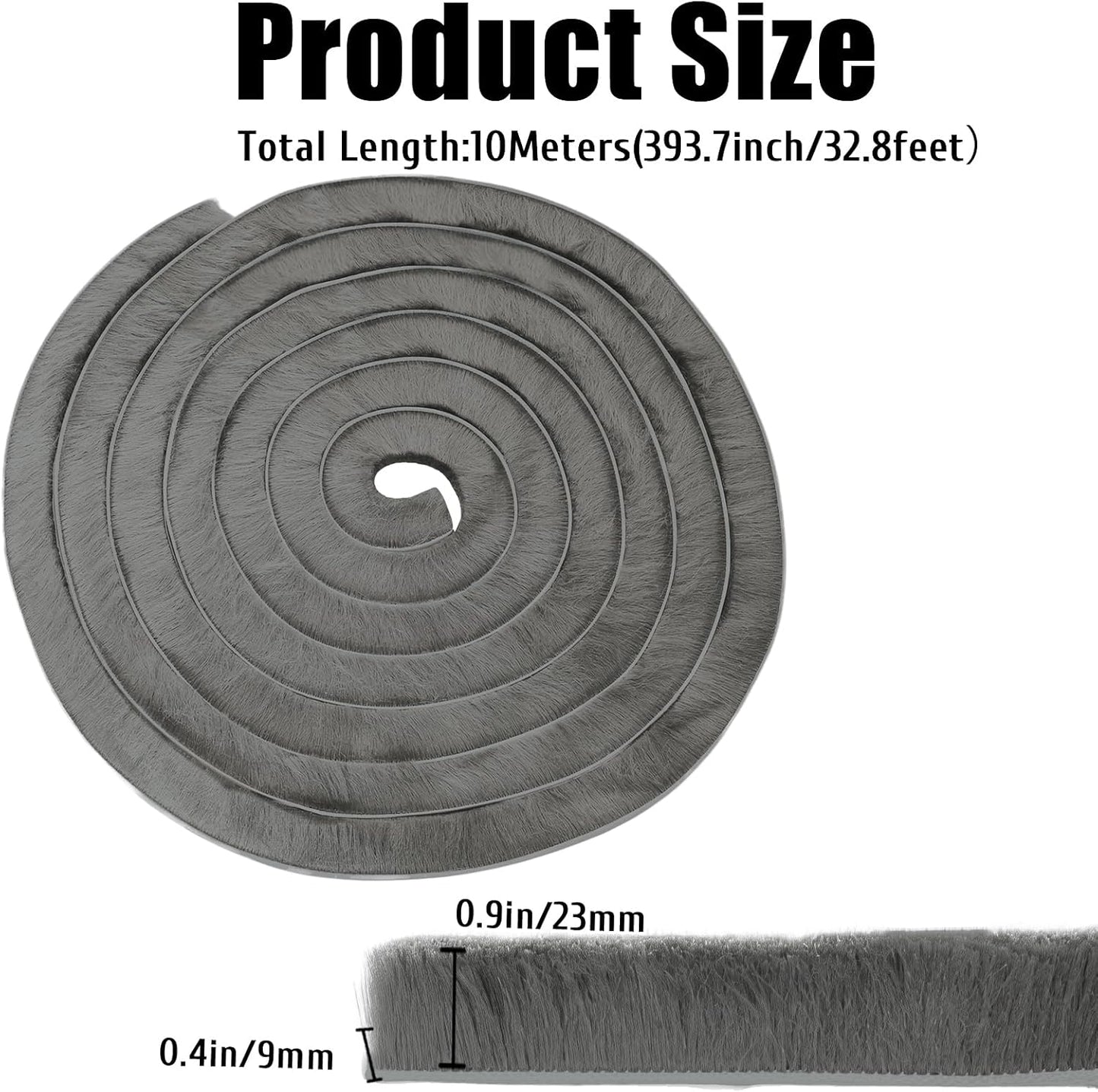 Burlete autoadhesivo 32.8pulg 0.9x0.4 gris para puertas ventanas