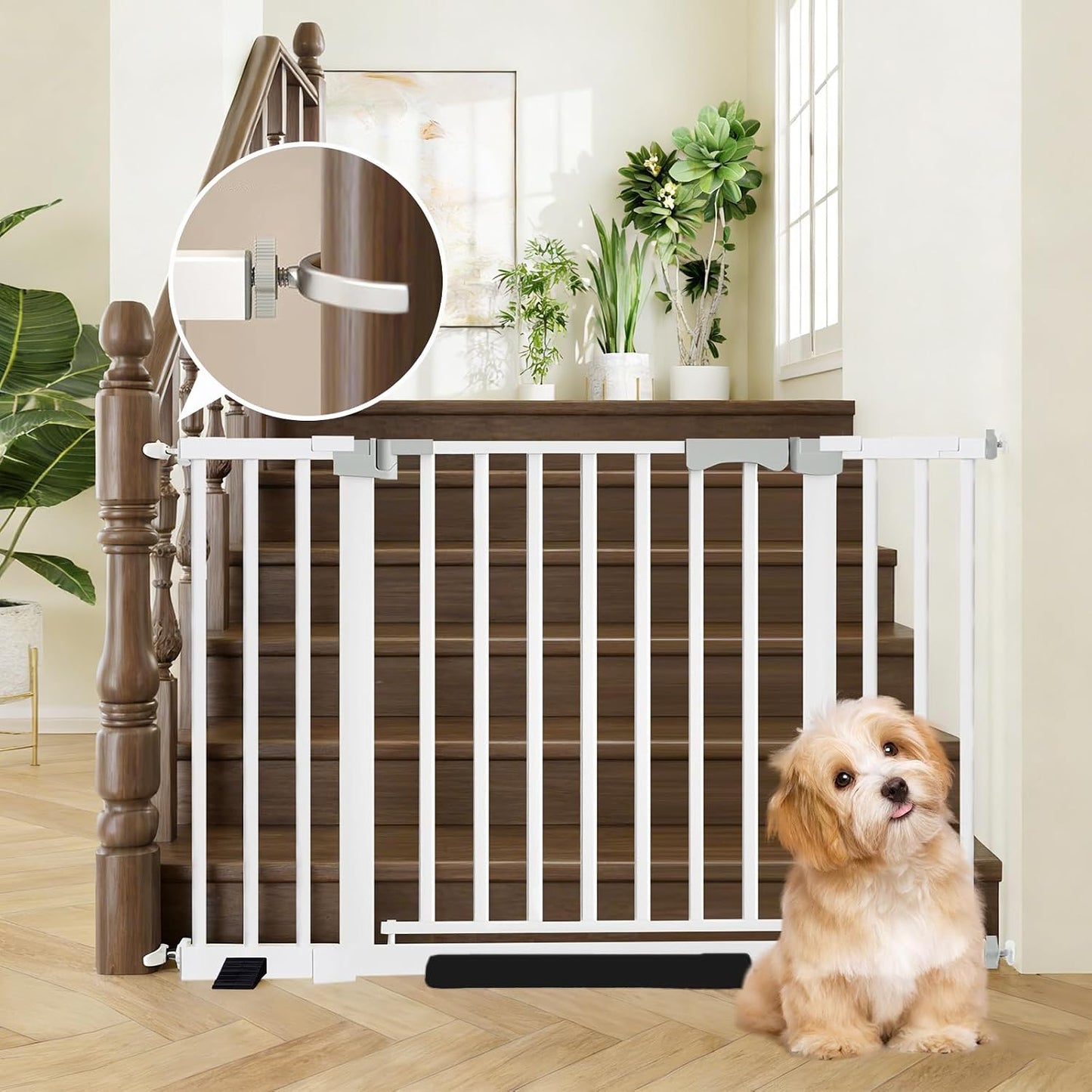 Puerta seguridad bebés mascotas 29.9-46pulg acero ajustable blanco