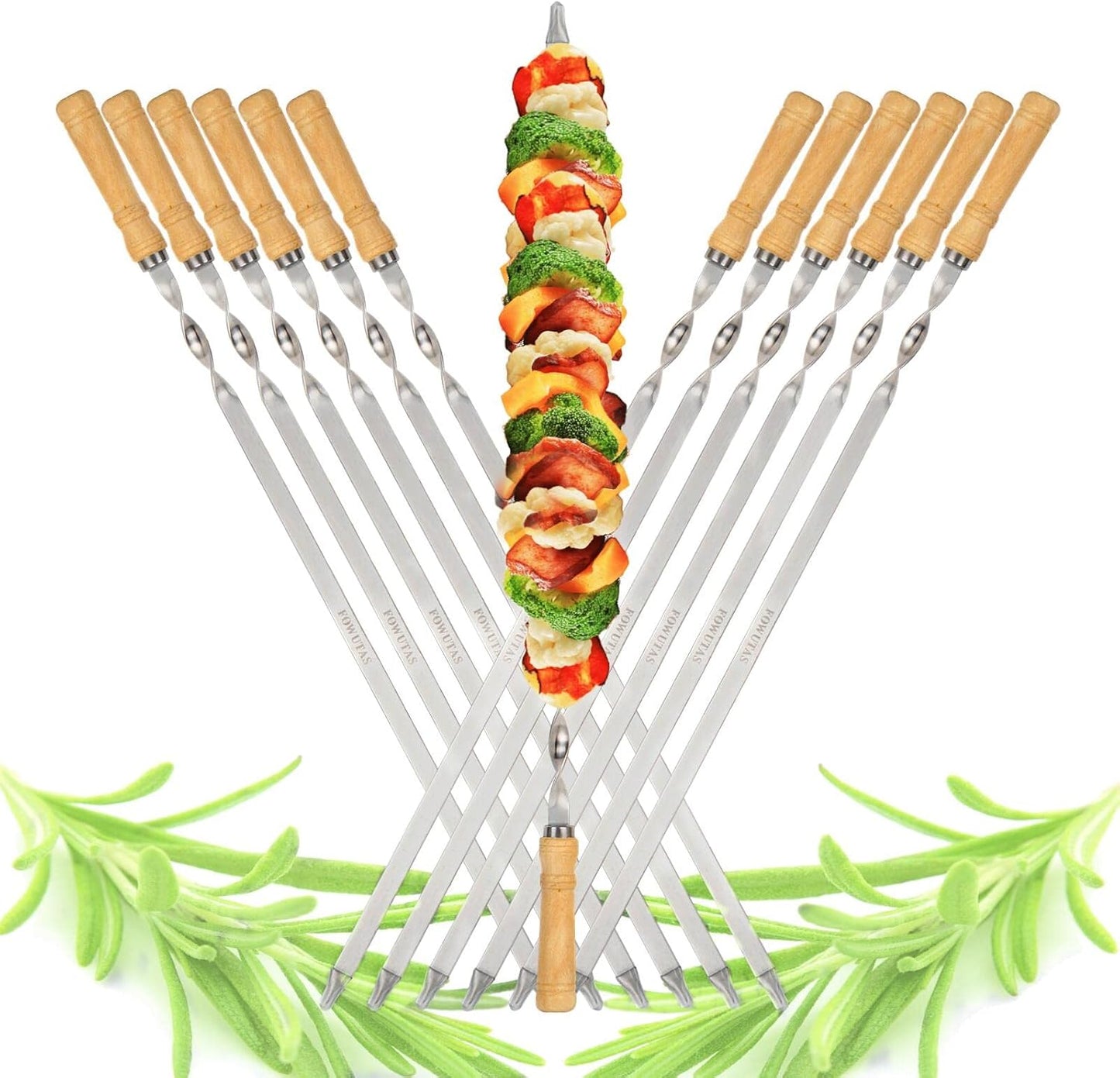 Brochetas parrilla metal 23.6pulg mango madera reutilizable