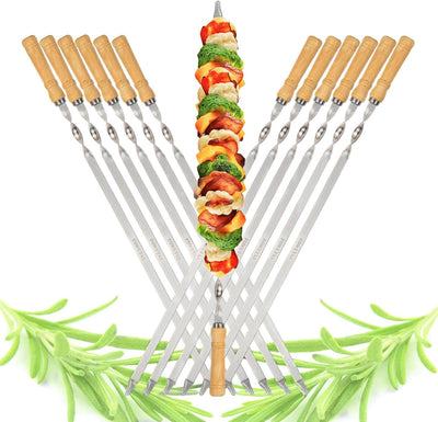 Brochetas parrilla metal 23.6pulg mango madera reutilizable