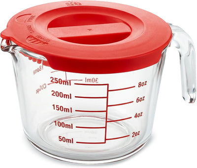Taza medidora de vidrio NutriChef con tapa 8 oz de borosilicato resistente al calor