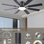 Ventilador techo 60pulg luces control remoto motor CC 6 vel negro