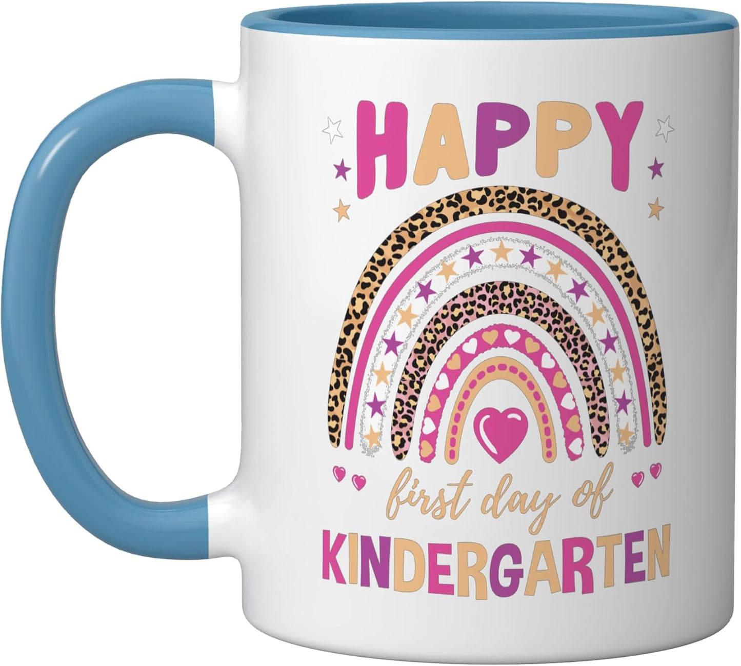 Taza cerámica leopardo arcoíris para primer día de kindergarten
