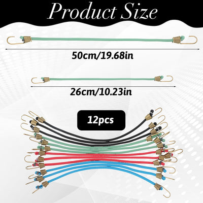 12 Cuerdas Elásticas 10x20pulg Con Clips Para Equipaje Y Caravana