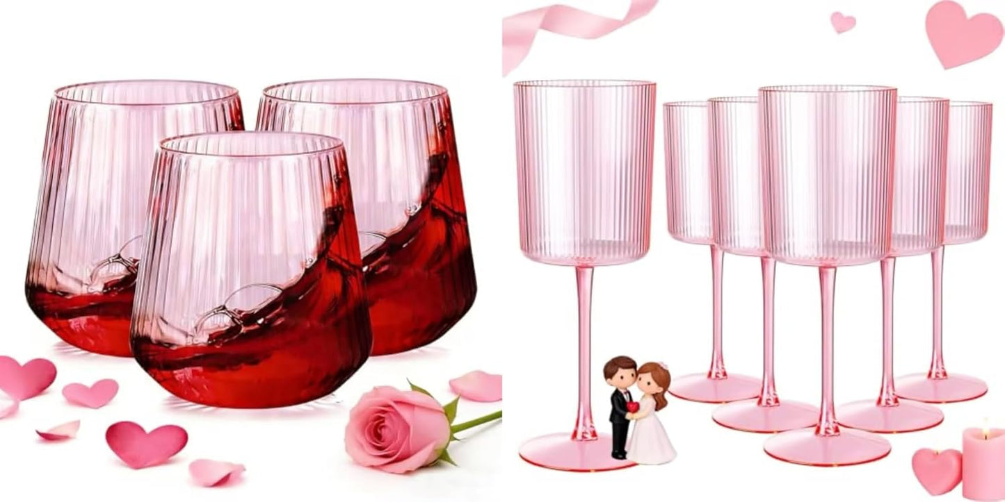 Set 30 Copas Vino Plástico Rosa Acanaladas Fiesta