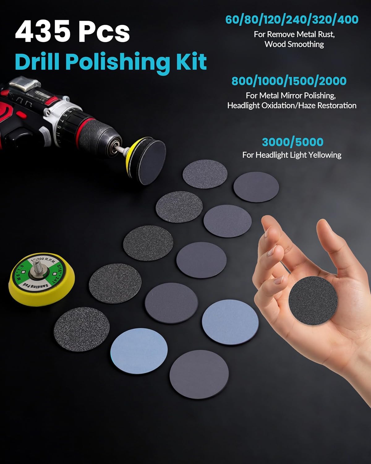 Kit 435 discos lija 2pulg Dremel granos 60-5000