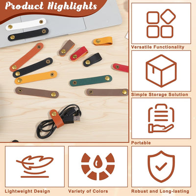 Organizador cables cuero 28 pzas 7 colores portátil