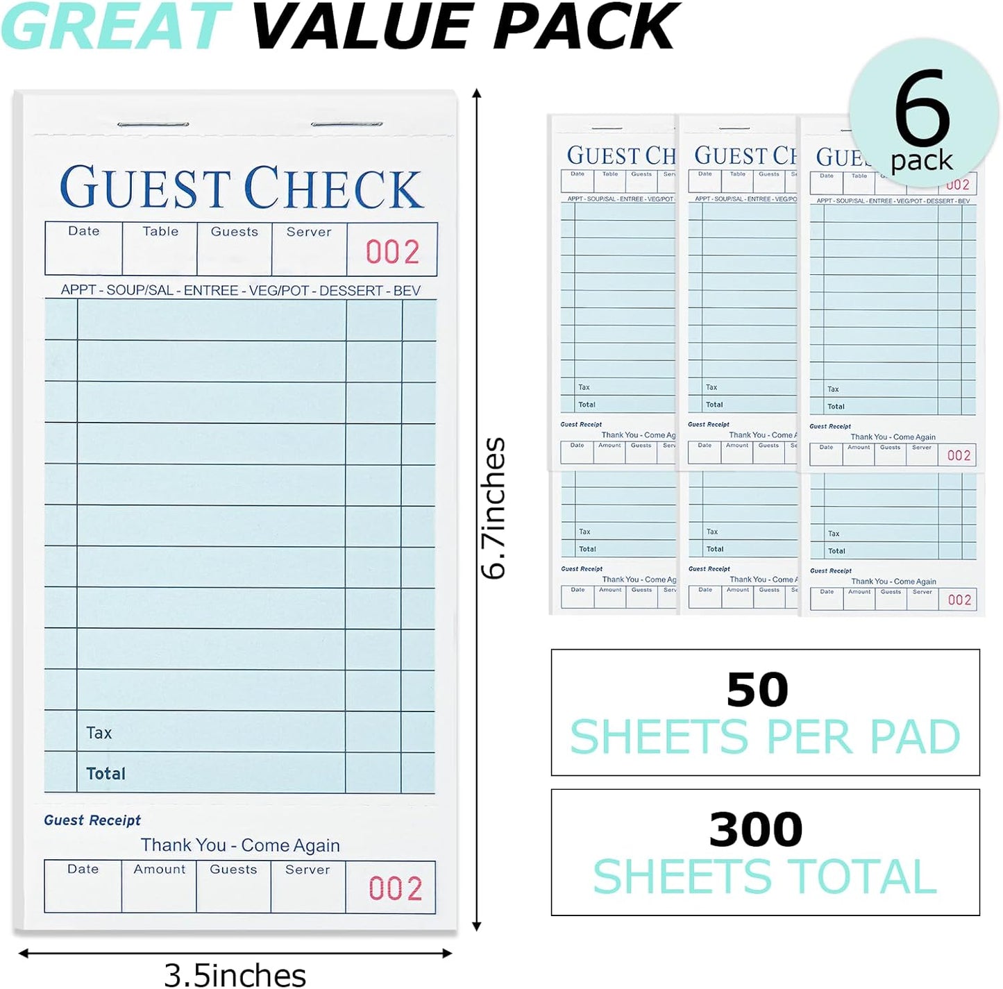 6 Libros Servidor Azul Claro Bloc Notas 300 Pedidos