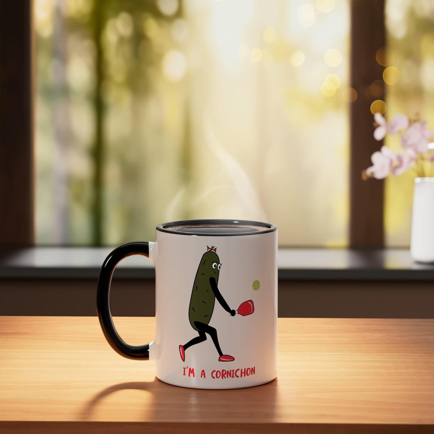 Taza Cerámica Pickleball Jugador Cornichon Negro/Blanco