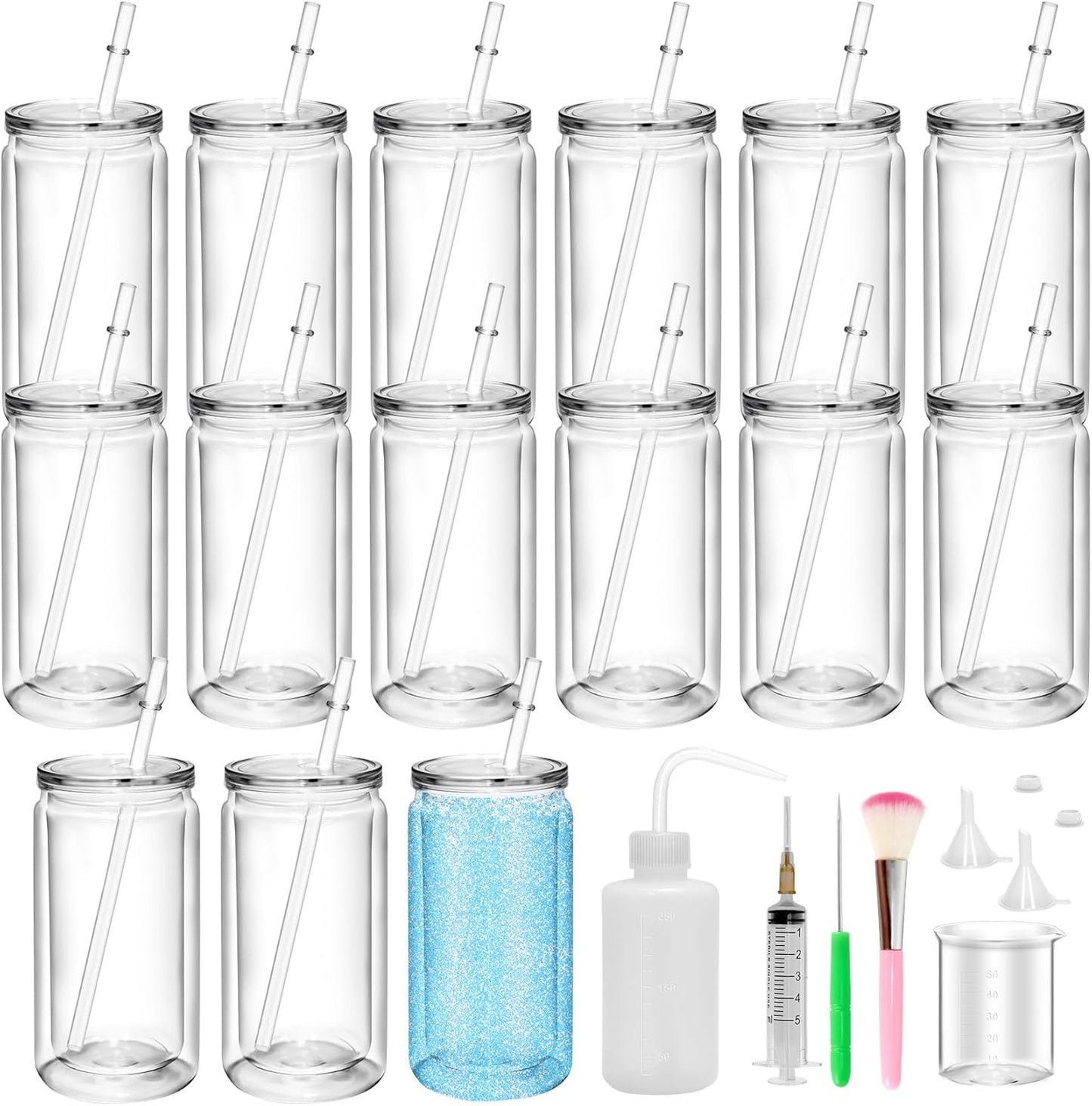15 Vasos Acrílicos Globo Nieve con Herramientas 20oz