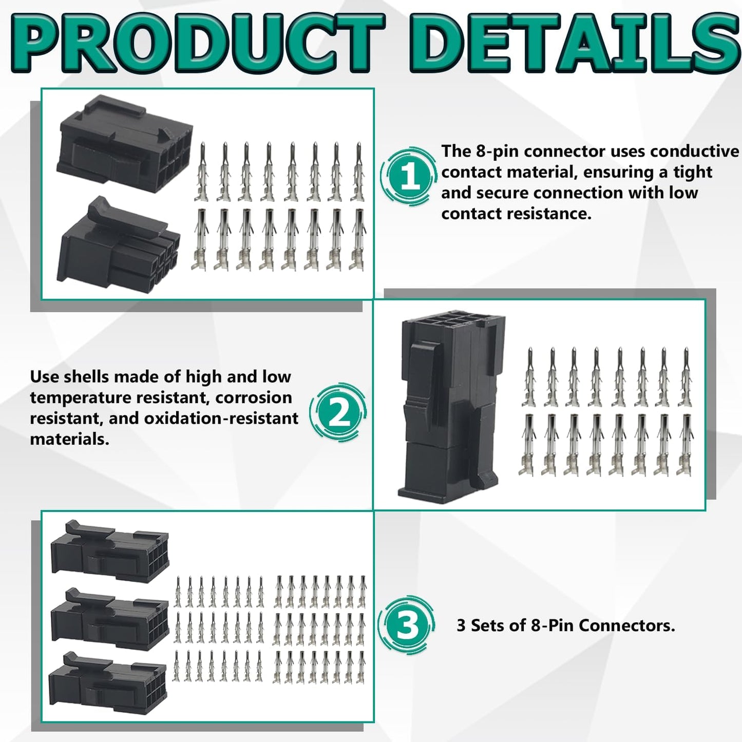 3 Set Conectores 8 Pines 18-24 AWG Industria Comp Molex