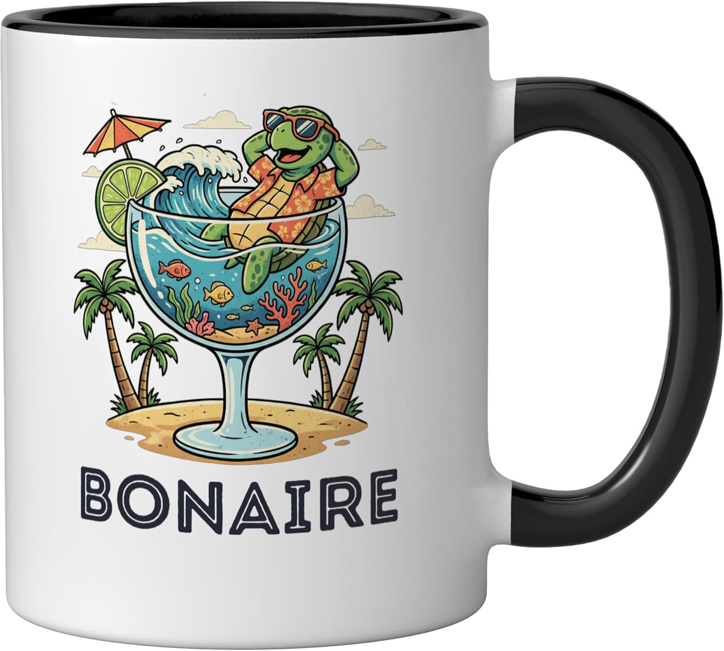 Taza cerámica Bonaire Souvenir negra/blanca