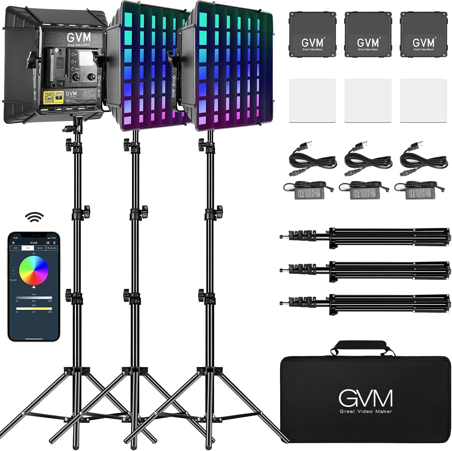 Kit Iluminación RGB 3 Softboxes Luces Estudio Bluetooth 18 Escenas