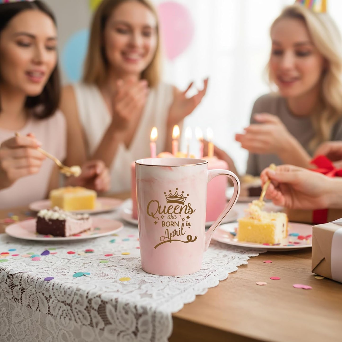 Taza rosa 14oz regalo cumpleaños mujer abril