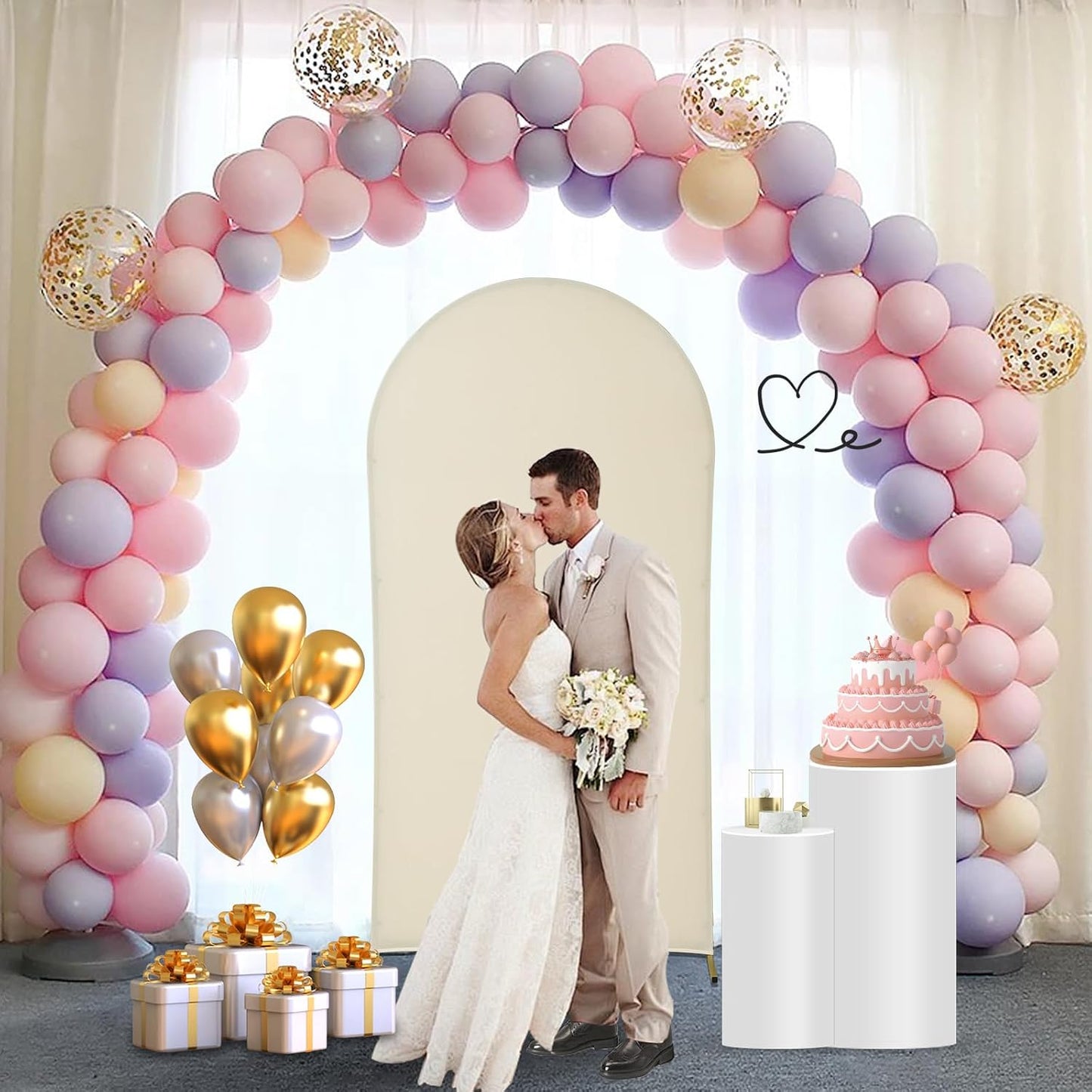 3 Pzas Soporte Arco Boda Metal con Cubierta Globos