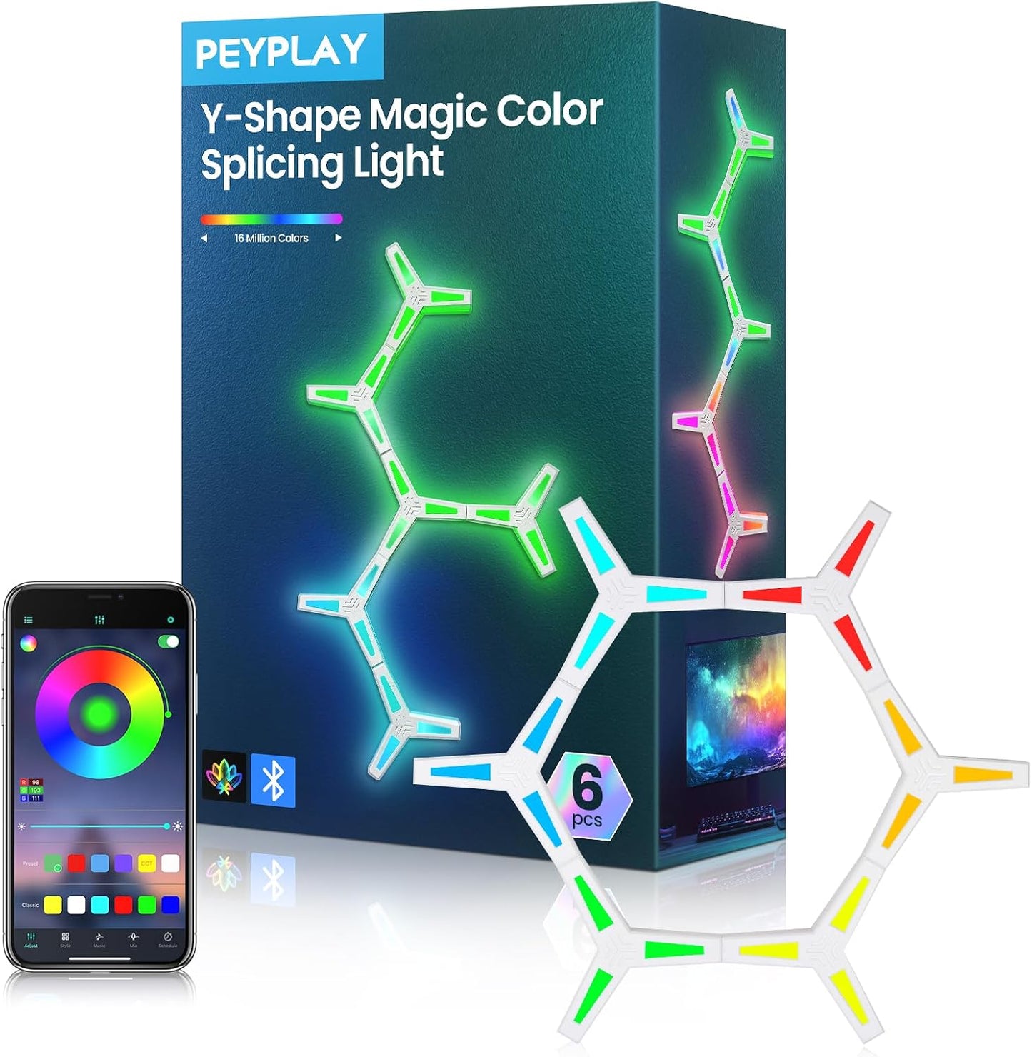 Paneles luz forma Y para sala juegos control app escenas color