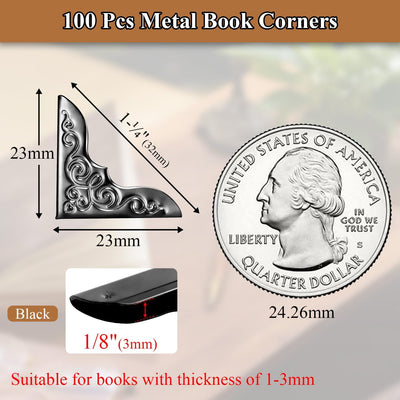 100 Protectores Esquina Metal para Libros y Marcos Fotos Negras