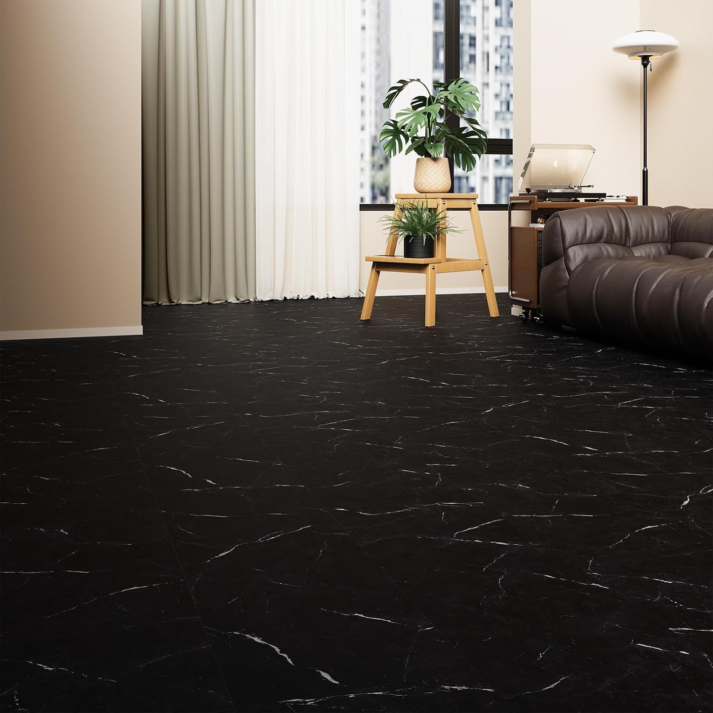 Suelos impermeables autoadhesivos mármol negro 12x12pulg 30uds