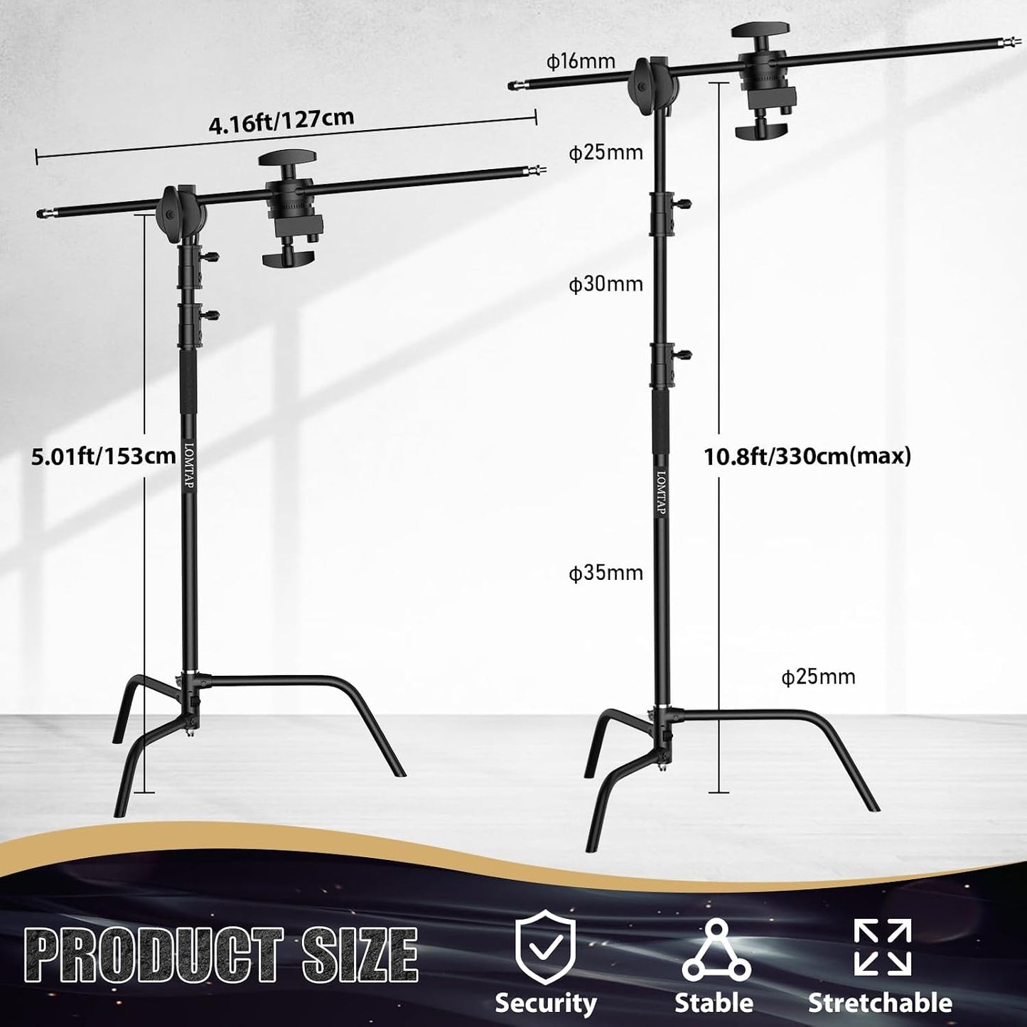 Soporte luz metal inox poste 6.8ft brazo 2.8ft base ajustable