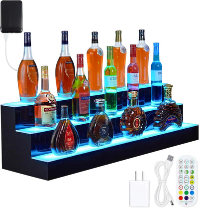 Estantería para botellas de licor con luces LED, 3 niveles 60 pulgadas acrílica con control remoto y app